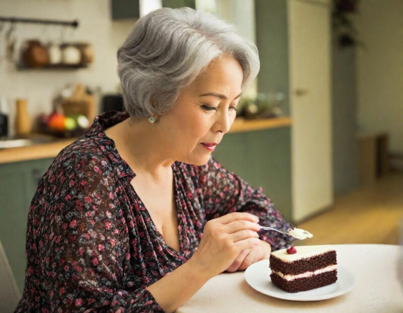 A woman eating a sweet